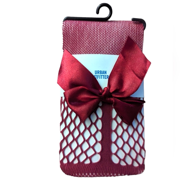 UO Red Bow Fishnet Tights S/M - Picture 2 of 3